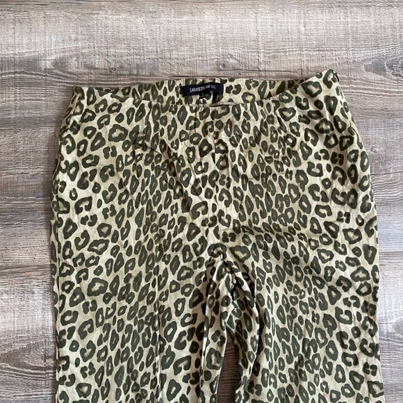 Lafayette 148 Green Animal Print Leopard Side Zip Split Hem Pants 2 - Picture 2 of 9